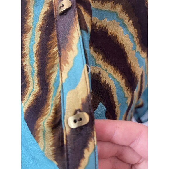 Antonio Makali 100% Silk Blouse Women Teal Animal print Medium Sheer - Picture 6 of 8